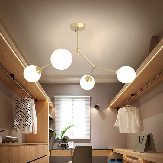 Modern Ball Pendant Light: Clear/Milky White Glass 4/5/6-Head Dining Room Chandelier With Black/Gold