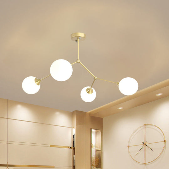 Modern Ball Pendant Light: Clear/Milky White Glass 4/5/6-Head Dining Room Chandelier With Black/Gold