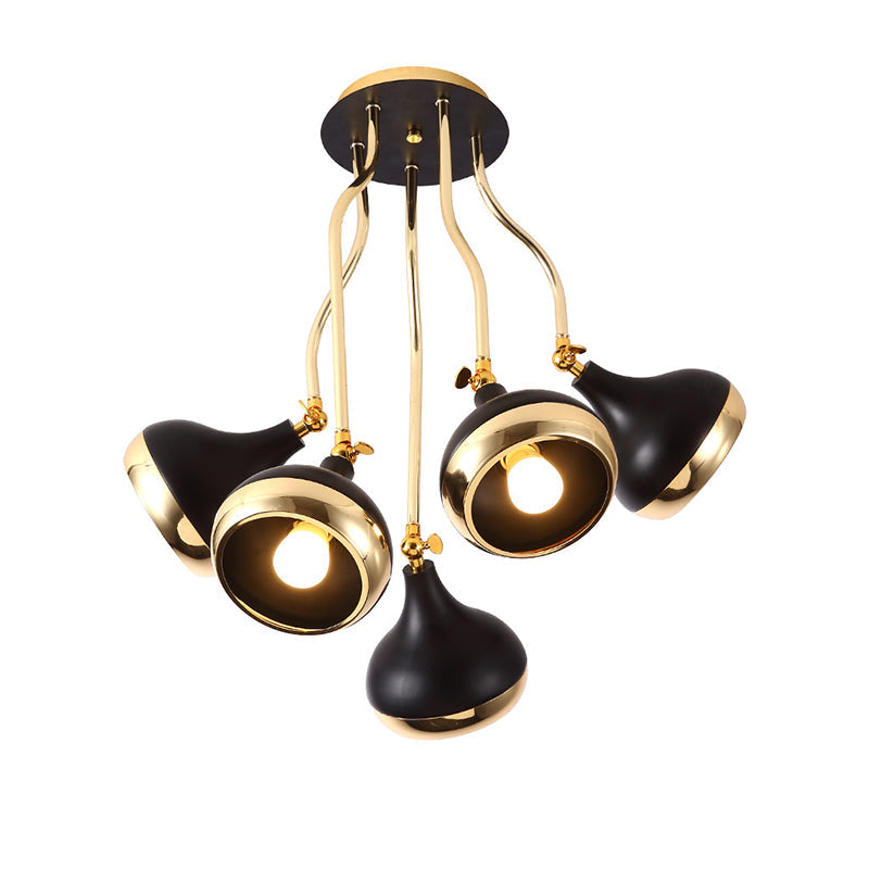 Modern Industrial Dome Iron Chandelier - Black Hanging Ceiling Light With Rotatable Design 3/5 Head