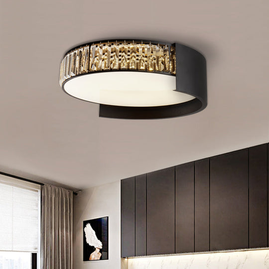 16/23.5 Crystal Prism Led Flush Mount Lamp With Black Round Shade - Contemporary Lighting / 16 Warm