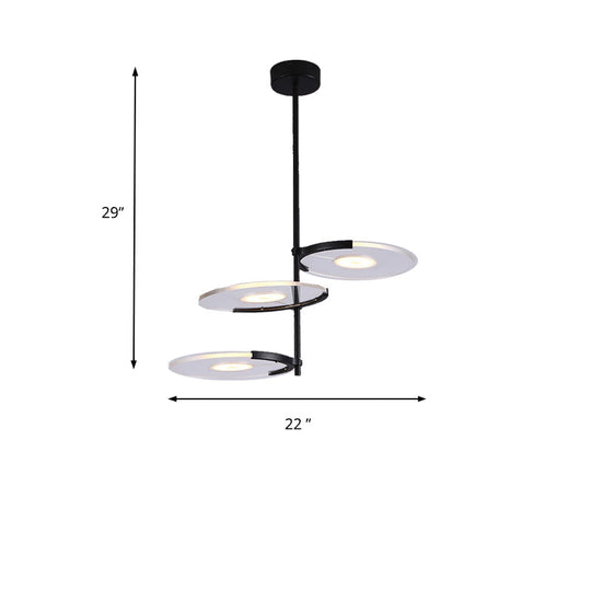 Modern Acrylic Disk Chandelier In Black For Dining Room - 2/3-Head Hanging Pendant