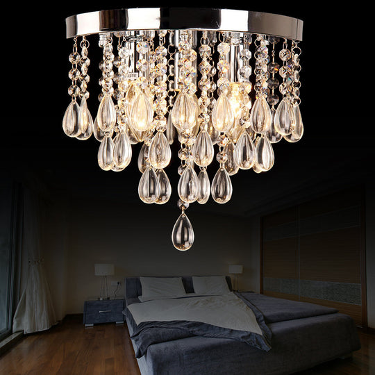 10"/12" Crystal Flush Mount Lighting with Circle Shade - Vintage Multi-Head Ceiling Fixture (Clear)