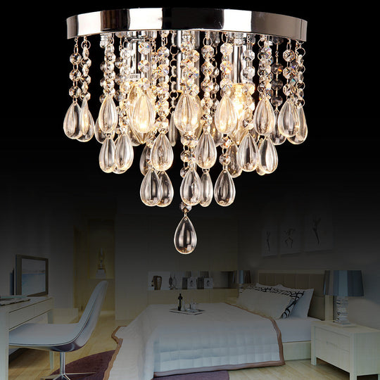 10"/12" Crystal Flush Mount Lighting with Circle Shade - Vintage Multi-Head Ceiling Fixture (Clear)