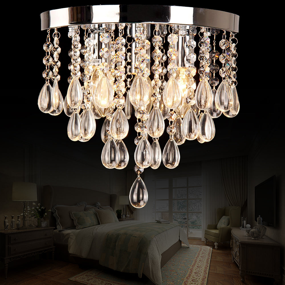 10"/12" Crystal Flush Mount Lighting with Circle Shade - Vintage Multi-Head Ceiling Fixture (Clear)