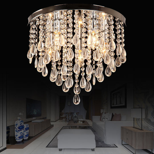 10"/12" Crystal Flush Mount Lighting with Circle Shade - Vintage Multi-Head Ceiling Fixture (Clear)