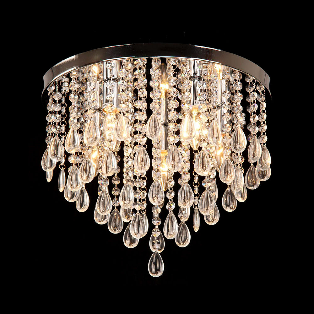 10"/12" Crystal Flush Mount Lighting with Circle Shade - Vintage Multi-Head Ceiling Fixture (Clear)