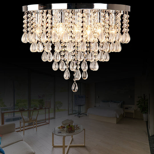 10/12 Crystal Flush Mount Lighting With Circle Shade - Vintage Multi-Head Ceiling Fixture (Clear)