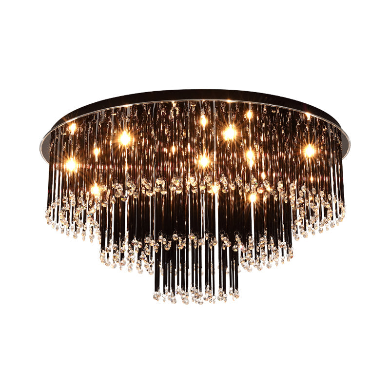 Modern Black Crystal Flush Mount Chandelier Tiered Design 8/10 Bulbs For Bedroom