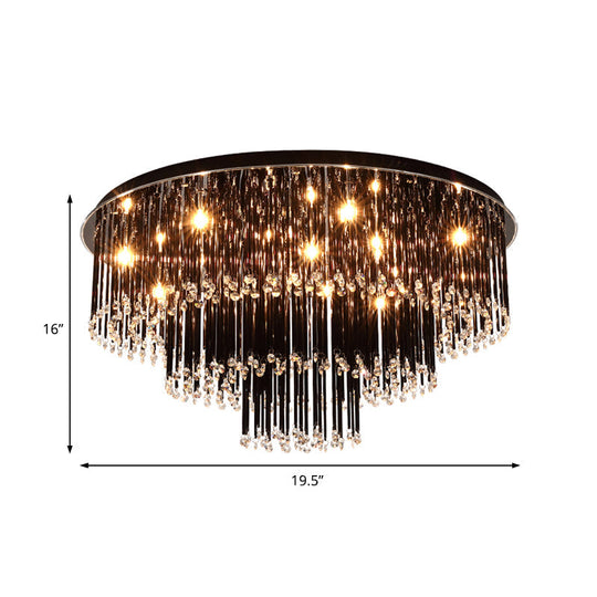 Modern Black Crystal Flush Mount Chandelier Tiered Design 8/10 Bulbs For Bedroom