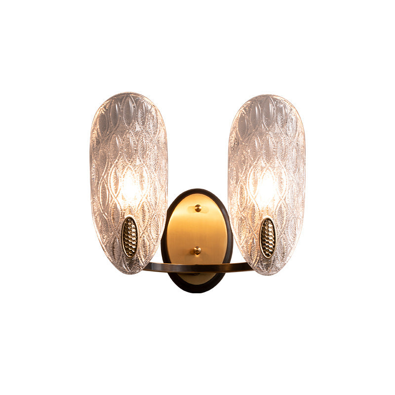 Modern Textured Glass Oval Wall Lamp 1/2-Light Fixture In Black & Gold For Corridor