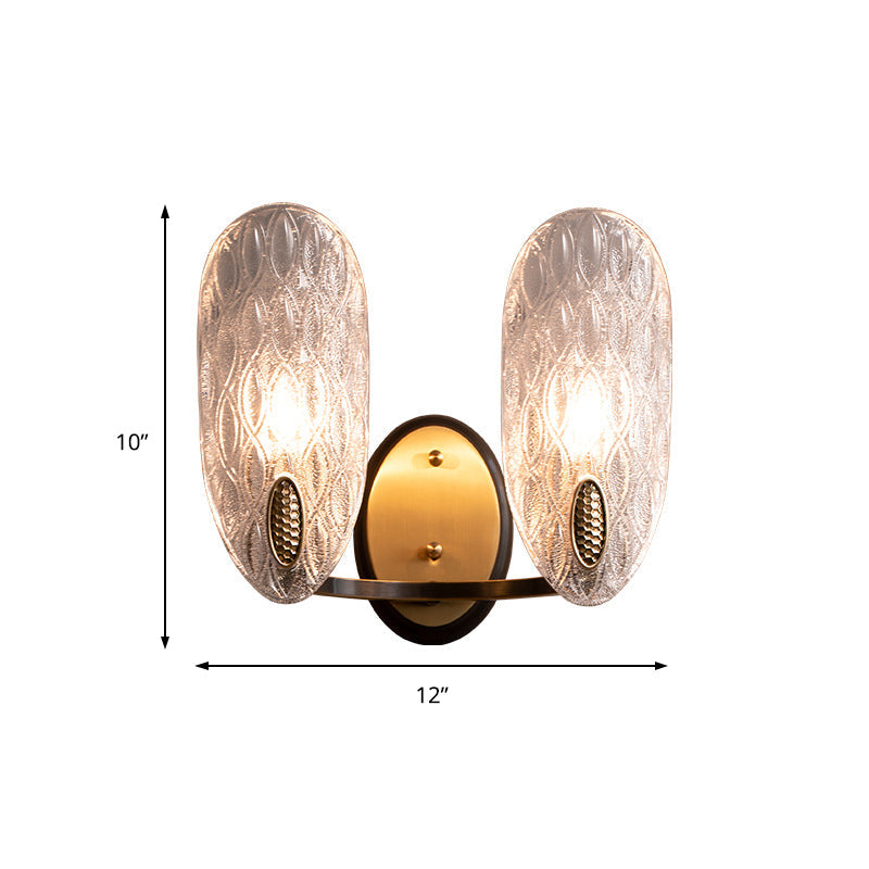 Modern Textured Glass Oval Wall Lamp 1/2-Light Fixture In Black & Gold For Corridor