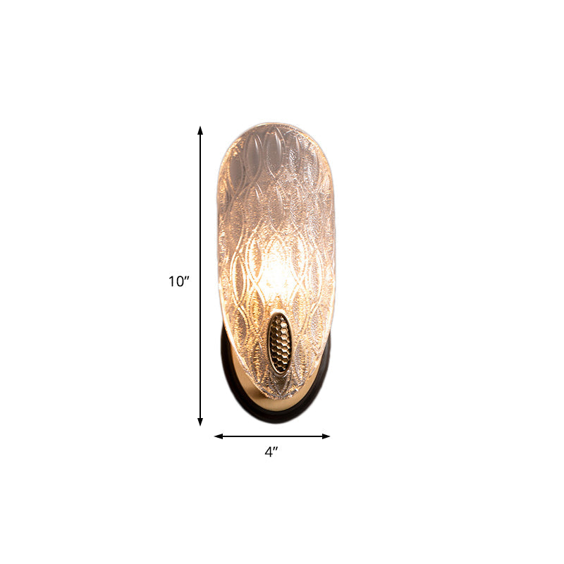 Modern Textured Glass Oval Wall Lamp 1/2-Light Fixture In Black & Gold For Corridor