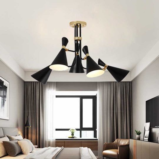 Modern Iron Flared Drop Pendant Chandelier - 3/5-Light Black Fixture Ideal For Dining Room