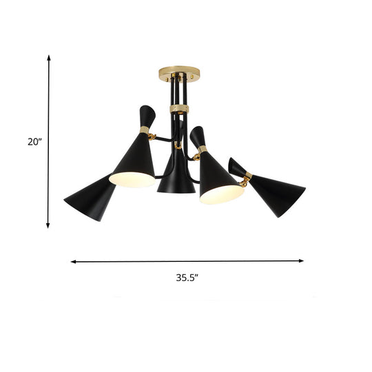 Modern Iron Flared Drop Pendant Chandelier - 3/5-Light Black Fixture Ideal For Dining Room