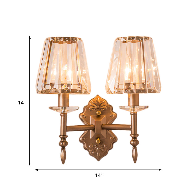 Copper Modern 1/2-Light Crystal Wall Sconce With Cone Shade For Bedroom