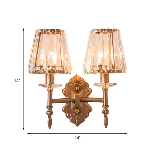 Copper Modern 1/2-Light Crystal Wall Sconce With Cone Shade For Bedroom