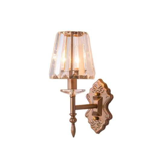 Copper Modern 1/2-Light Crystal Wall Sconce With Cone Shade For Bedroom