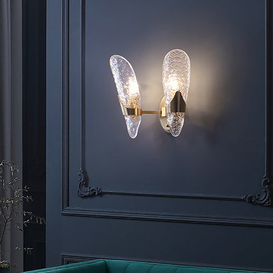 Brass Textured Glass Sconce Light With Exposed Wall Mount - Modern Lighting For Dining Room 2 /