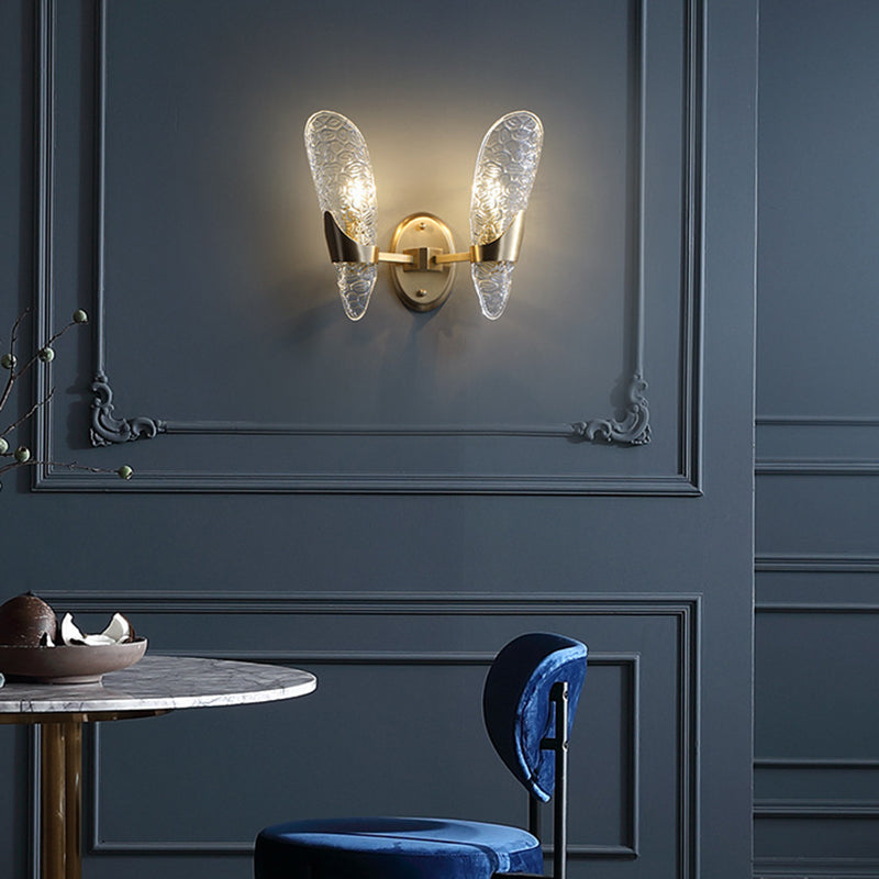 Brass Textured Glass Sconce Light With Exposed Wall Mount - Modern Lighting For Dining Room