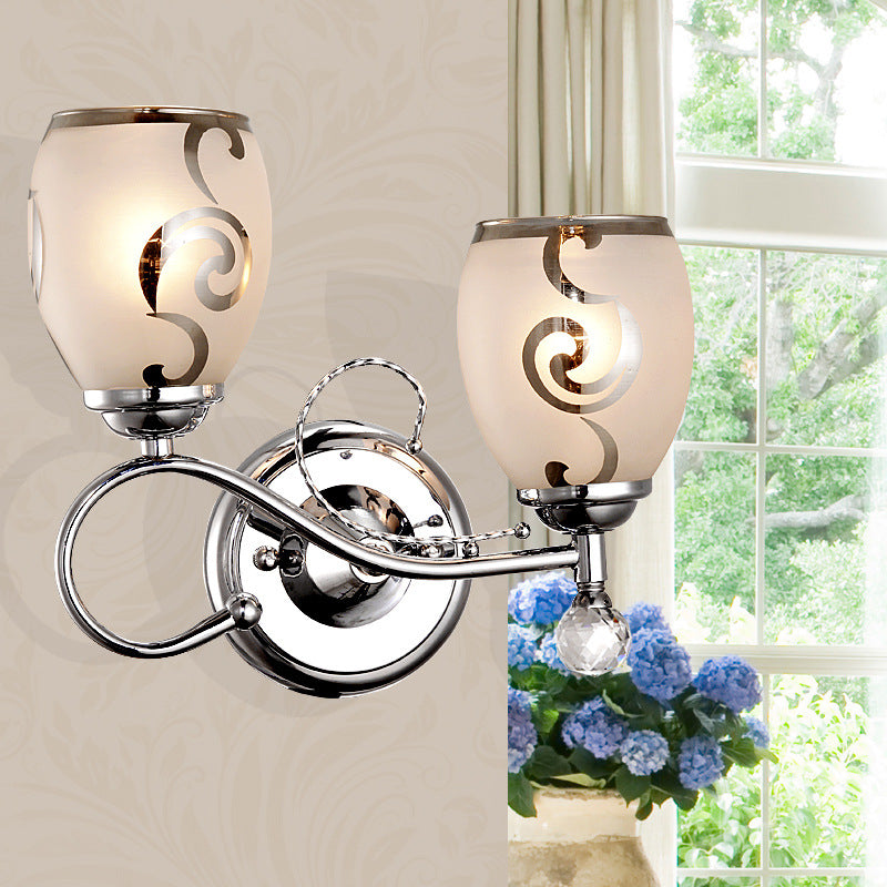 Modern Glass Wall Lighting: 2-Bulb Bowl Sconce With Crystal Ball Chrome Ideal For Living Room