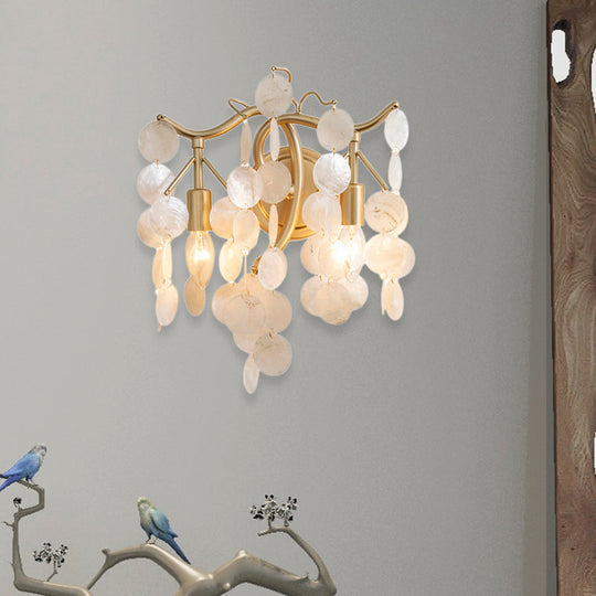 Gold Shell Wall Sconce Light With Exposed Bulbs - Contemporary Living Room Lighting