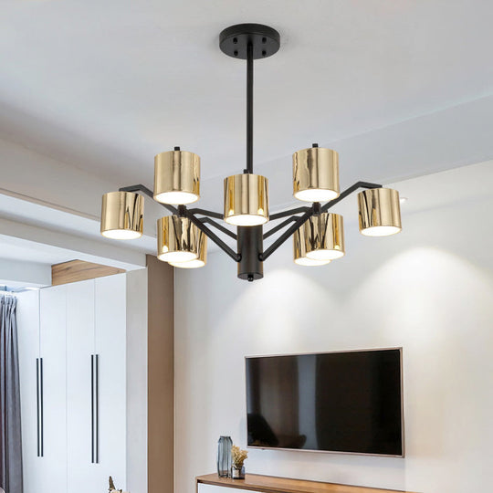 Gold Metal Drum Chandelier: Modern 7-Head Pendant Light For Living Room