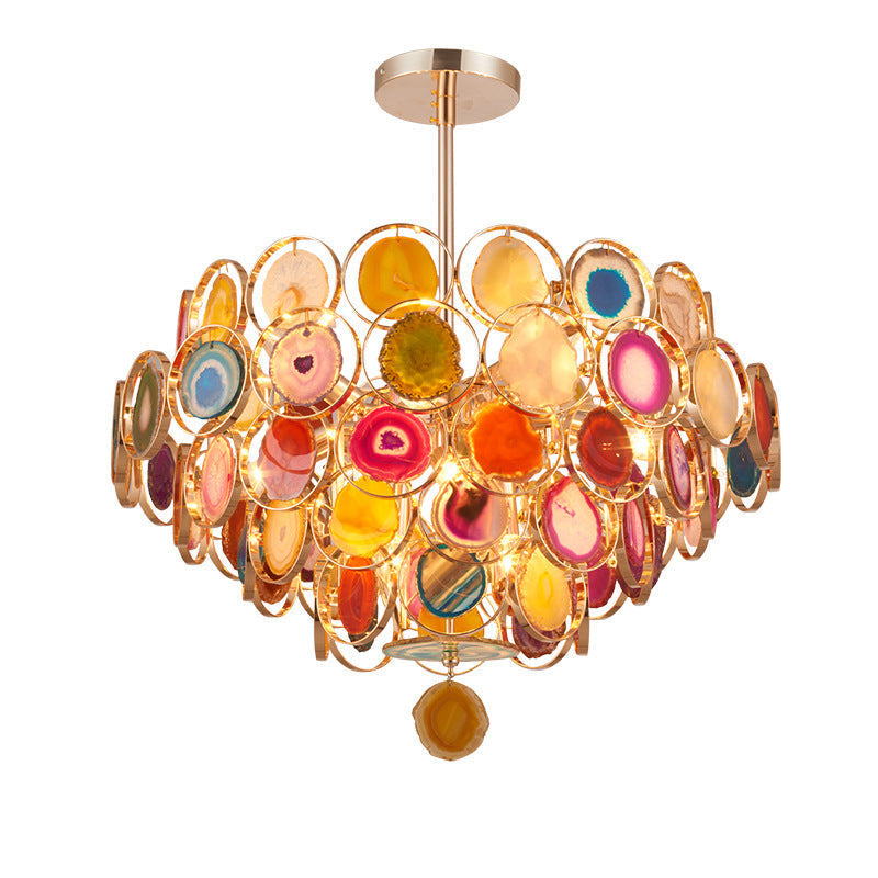 Modern Gold Metal Chandelier Light With Colorful Agates - 5-Tiered Ceiling Pendant 12-Light Design