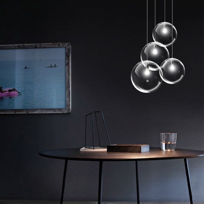 Contemporary Black Orb Pendant Lighting - 1 Light Clear Glass Hanging Ceiling For Living Room 6/8/12