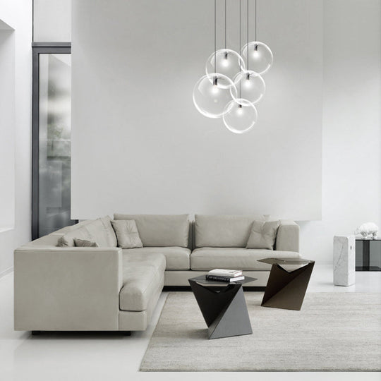 Contemporary Black Orb Pendant Lighting - 1 Light Clear Glass Hanging Ceiling For Living Room 6/8/12