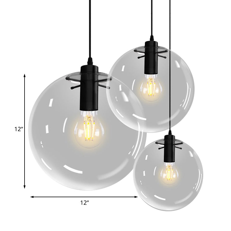 Contemporary 1-Light Black Orb Pendant: 6"/8"/12" Wide, Clear Glass, Ideal for Living Room Ceiling