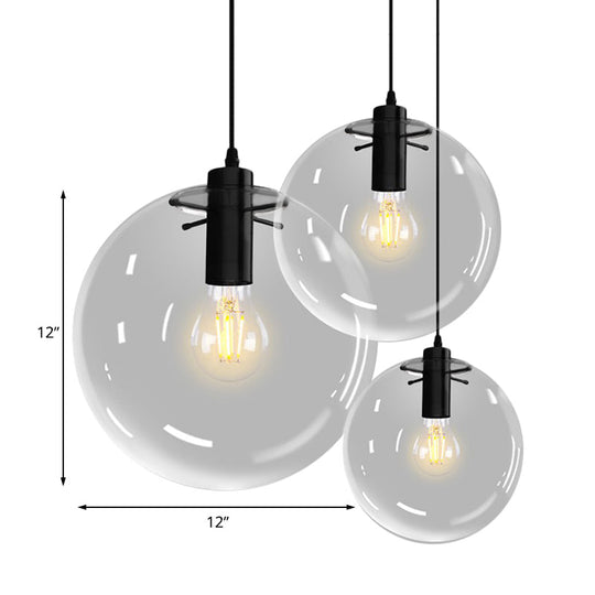 Contemporary 1-Light Black Orb Pendant: 6"/8"/12" Wide, Clear Glass, Ideal for Living Room Ceiling