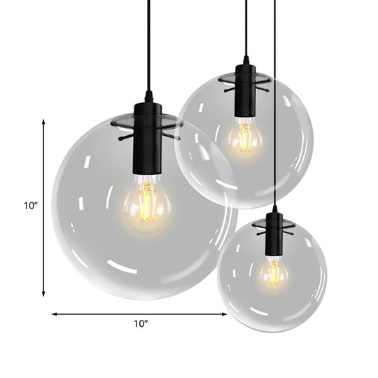 Contemporary 1-Light Black Orb Pendant: 6"/8"/12" Wide, Clear Glass, Ideal for Living Room Ceiling