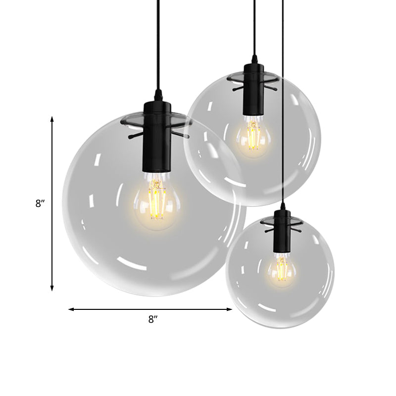 Contemporary 1-Light Black Orb Pendant: 6"/8"/12" Wide, Clear Glass, Ideal for Living Room Ceiling