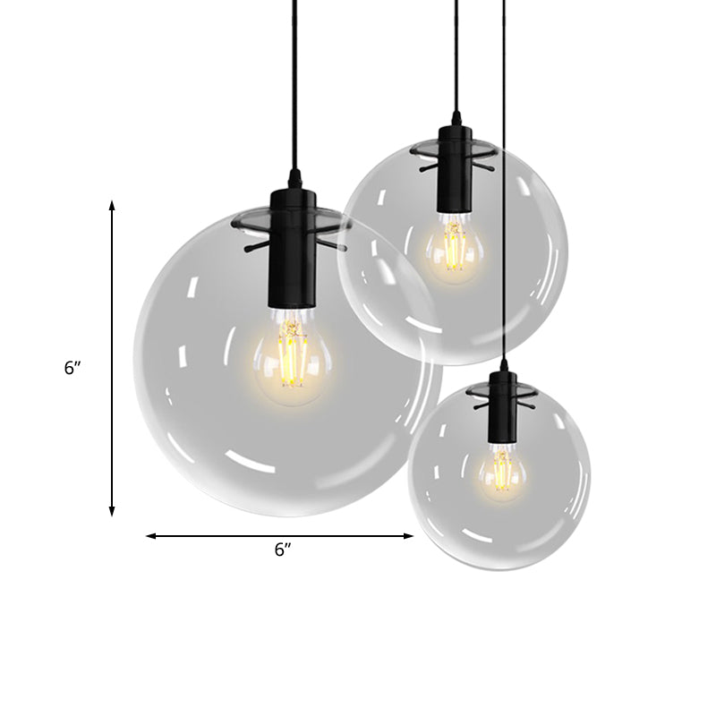 Contemporary 1-Light Black Orb Pendant: 6"/8"/12" Wide, Clear Glass, Ideal for Living Room Ceiling