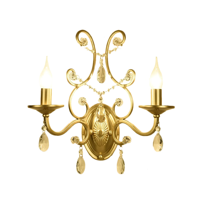 Contemporary Crystal Wall Sconce With Curved Arm And Brass Finish