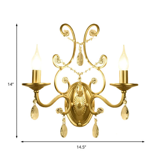 Contemporary Crystal Wall Sconce With Curved Arm And Brass Finish