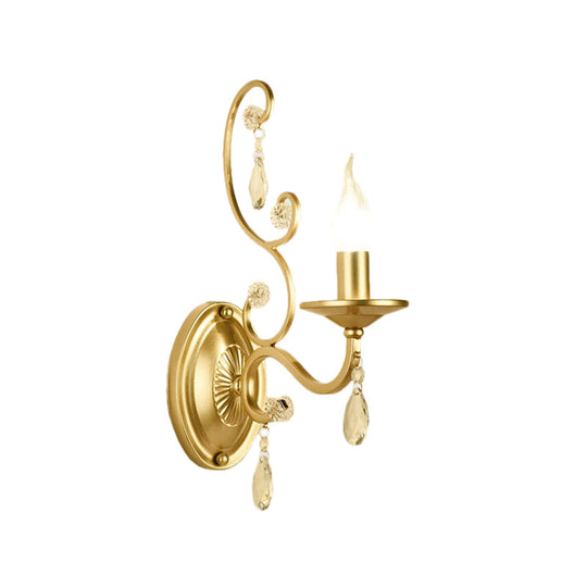 Contemporary Crystal Wall Sconce With Curved Arm And Brass Finish