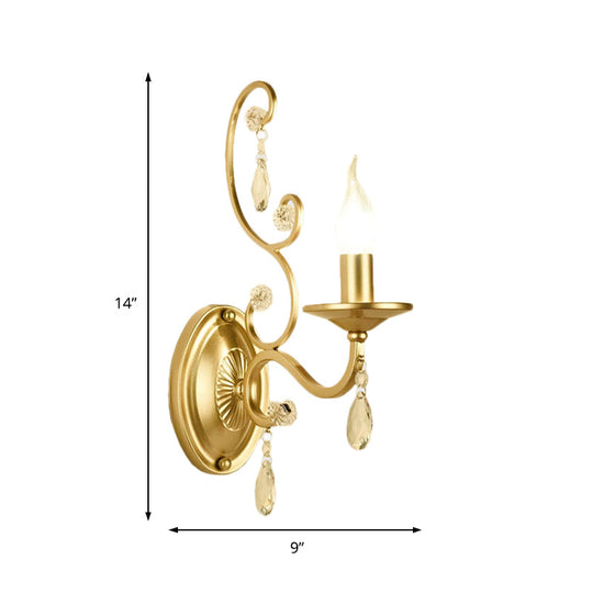 Contemporary Crystal Wall Sconce With Curved Arm And Brass Finish