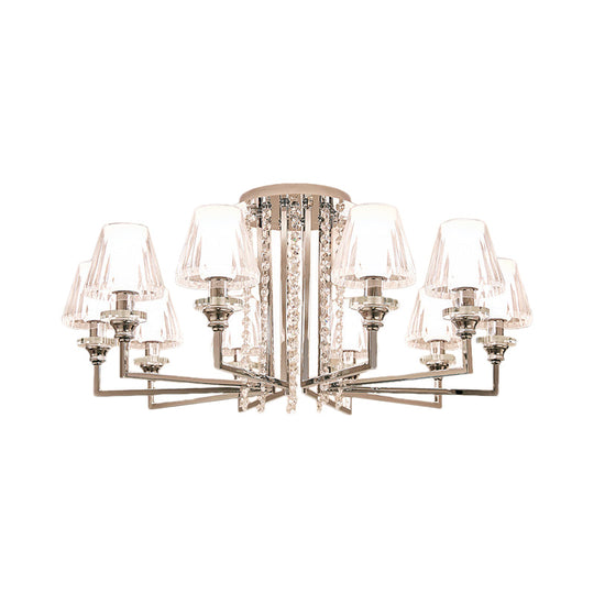 Modern Chrome Cone Ceiling Lamp with Crystal Accents - 6/8/10 Heads, Semi-Mount Light