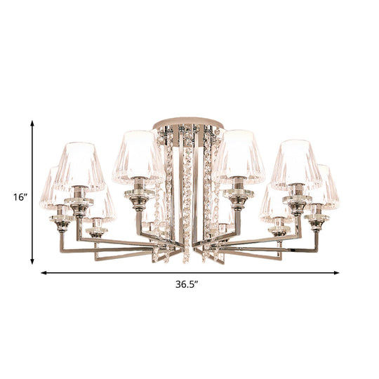 Modern Chrome Cone Ceiling Lamp with Crystal Accents - 6/8/10 Heads, Semi-Mount Light