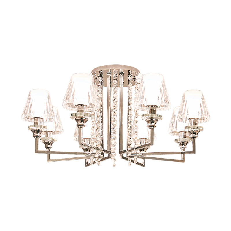 Modern Chrome Cone Ceiling Lamp with Crystal Accents - 6/8/10 Heads, Semi-Mount Light