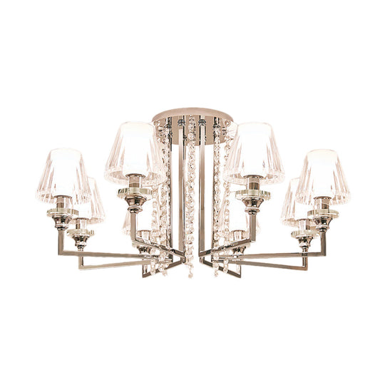 Modern Chrome Cone Ceiling Lamp With Crystal Accents - 6/8/10 Heads Semi-Mount Light