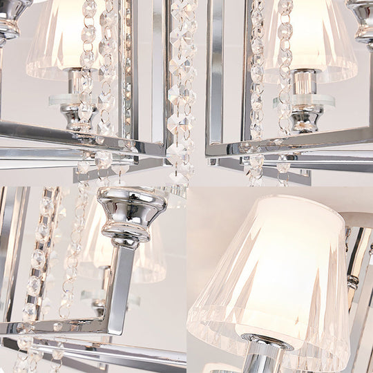 Modern Chrome Cone Ceiling Lamp with Crystal Accents - 6/8/10 Heads, Semi-Mount Light