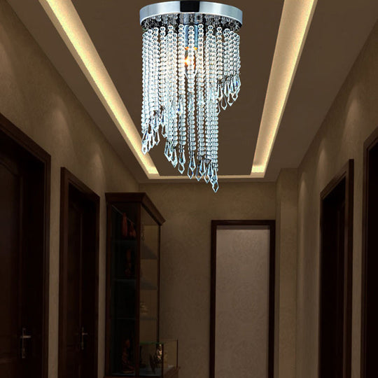 Sleek Chrome Finish Crystal Flush Mount Ceiling Light - Contemporary Corridor Spiral Design