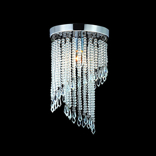 Sleek Chrome Finish Crystal Flush Mount Ceiling Light - Contemporary Corridor Spiral Design