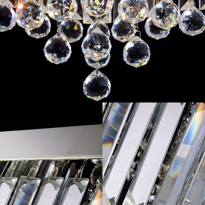 Modern Crystal Prism Flush Ceiling Light with 4 Bulbs & Square Chrome Canopy for Bedrooms