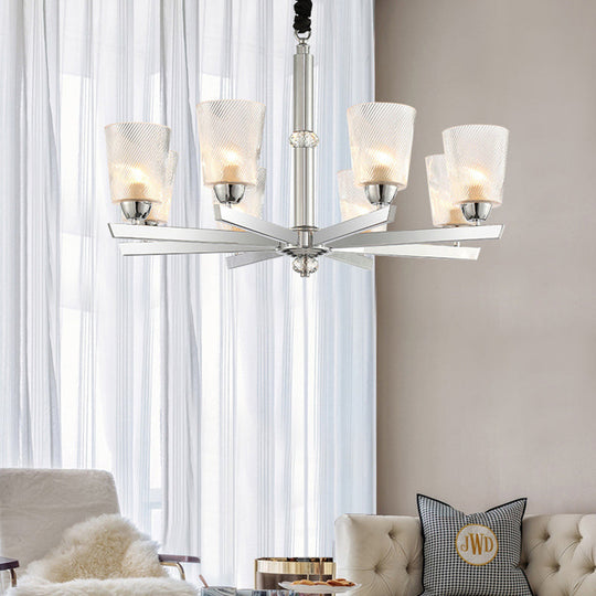 Modern Ribbed Glass Chandelier Pendant - Chrome Finish, 6 Lights for Living Room Ceiling