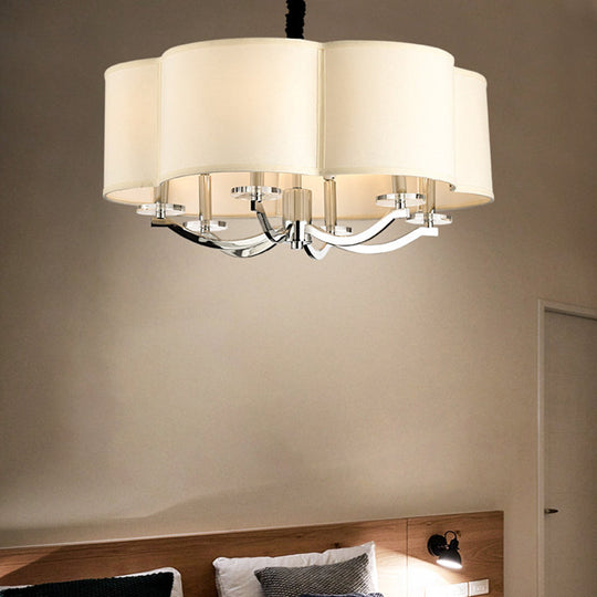 Sleek Metal Drum Bedroom Chandelier - 6 Lights With Crystal Lamp Stand And Fabric Shade