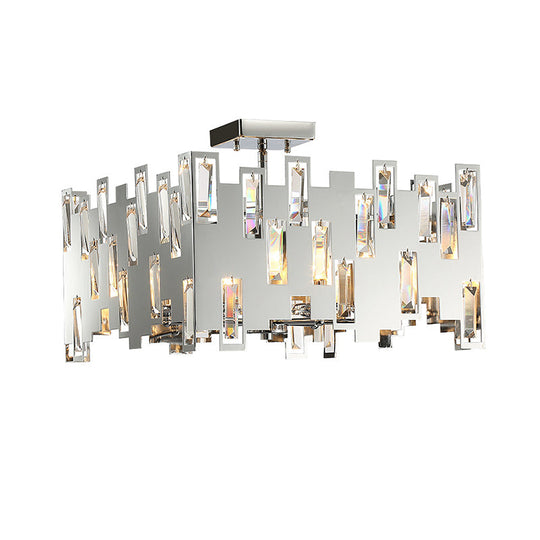 Lustre de plafond contemporain en cristal cubique à 6 lumières - Finition chromée avec tige réglable