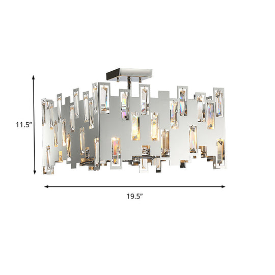 Lustre de plafond contemporain en cristal cubique à 6 lumières - Finition chromée avec tige réglable